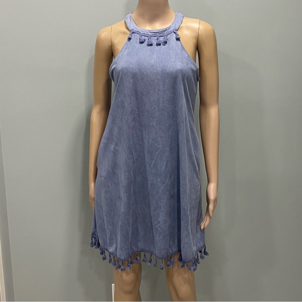 Blue Suede Sleeveless Dress with Tassel Details by Andree’ by Unit. Size small
